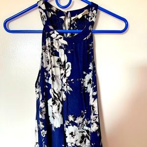 Sweet Wanderer Large Navy top with black and white floral design